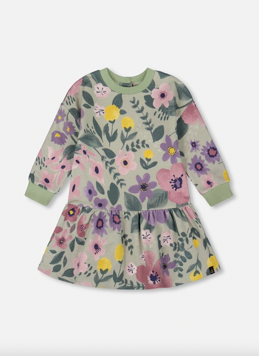Sage Floral Stretch Fleece Dress