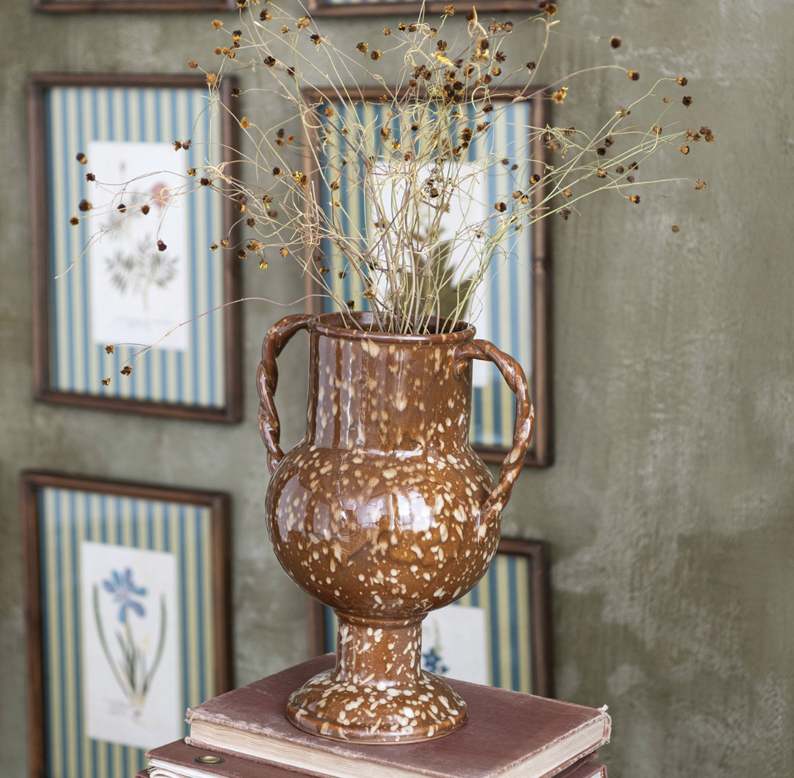 Brown Speckled Stoneware Urn
