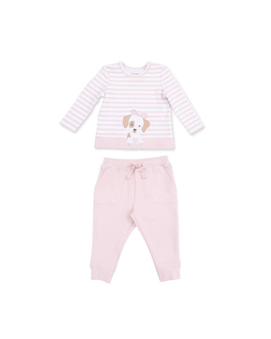 Stripe Puppy Long Sleeve Shirt + Jogger Set