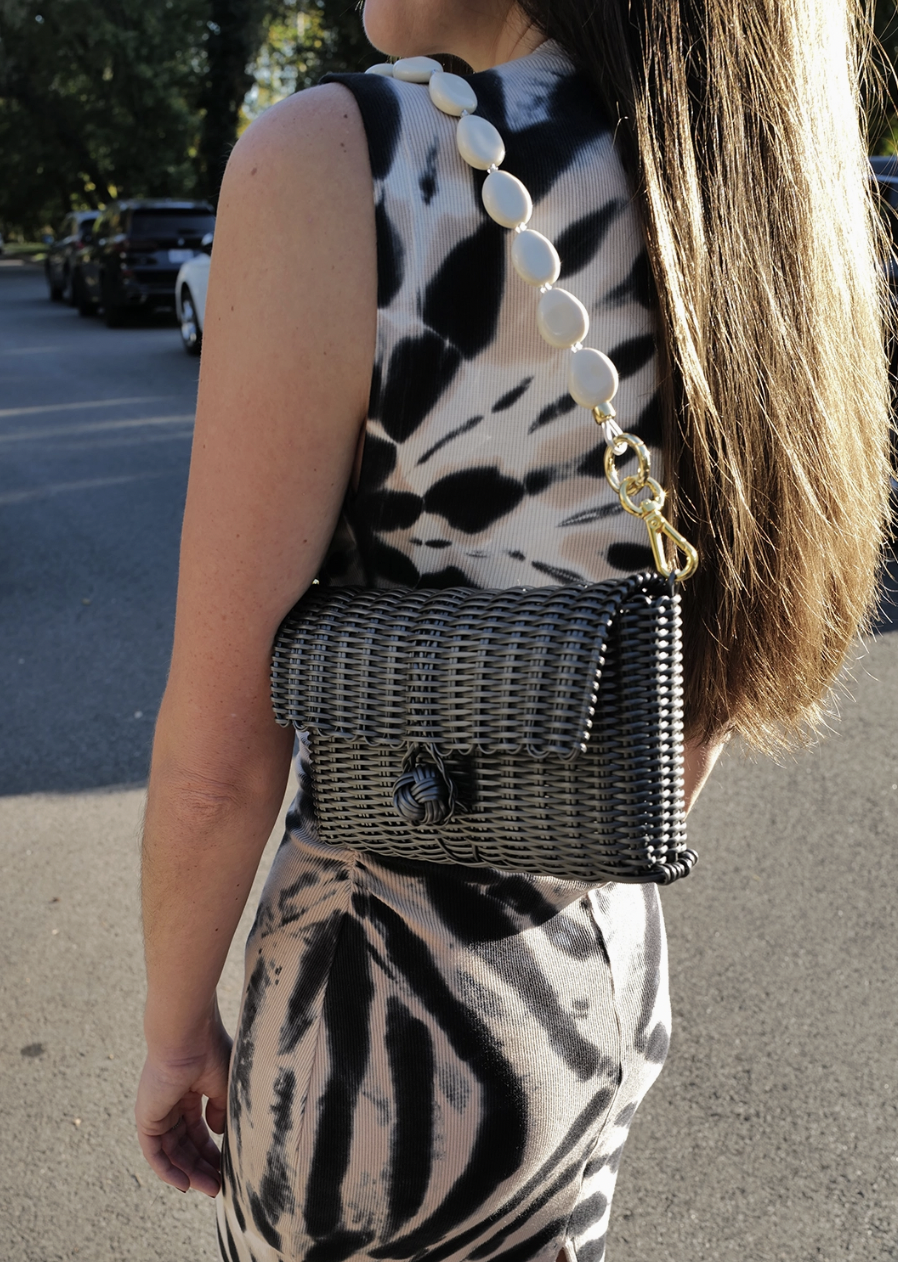 Clutch in Black with Ivory Stone Strap