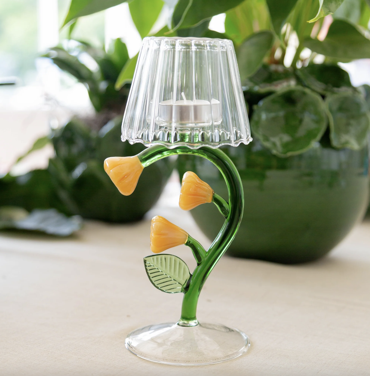 Firefly Tea Light with Yellow Flowers