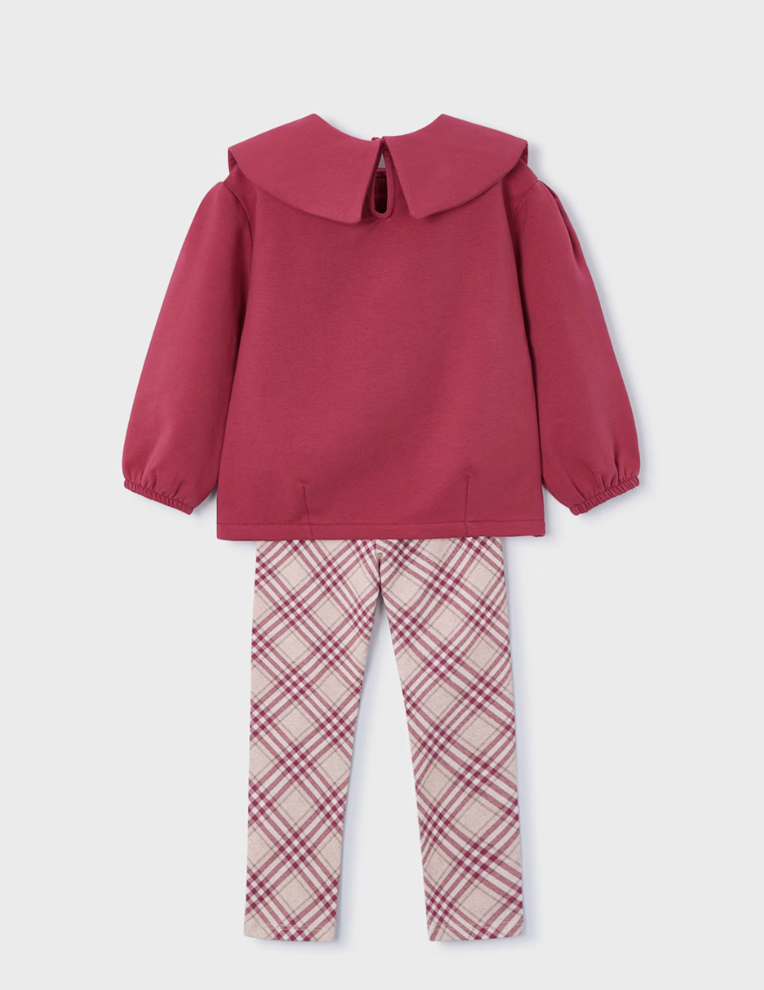 Bow Sweatshirt + Plaid Legging Set