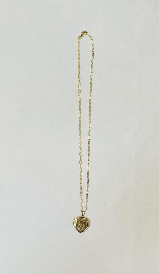 Antique Heart Locket on Dainty Paperclip Chain