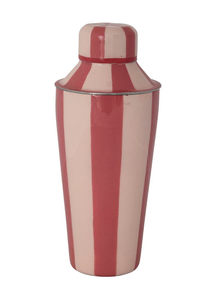 Red + Pink Striped Enamel Stainless Steel Cocktail Shaker