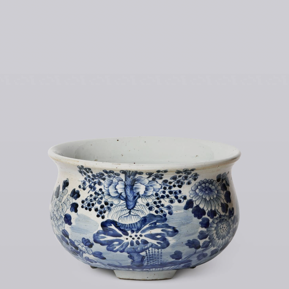 Blue and White Porcelain Four Seasons Footed Compote