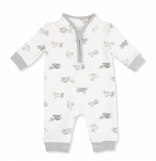 Vintage Airplane Pilots Zip Neck Romper