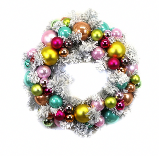 Silver Flocked Wreath with Balls