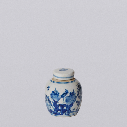 Blue and White Porcelain Mini Bird and Flower Round Jar