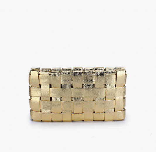 Small Lindy Woven Platinum Clutch