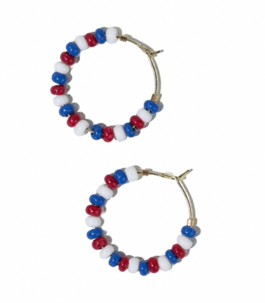 Red & Blue Seed Bead Hoop Earrings