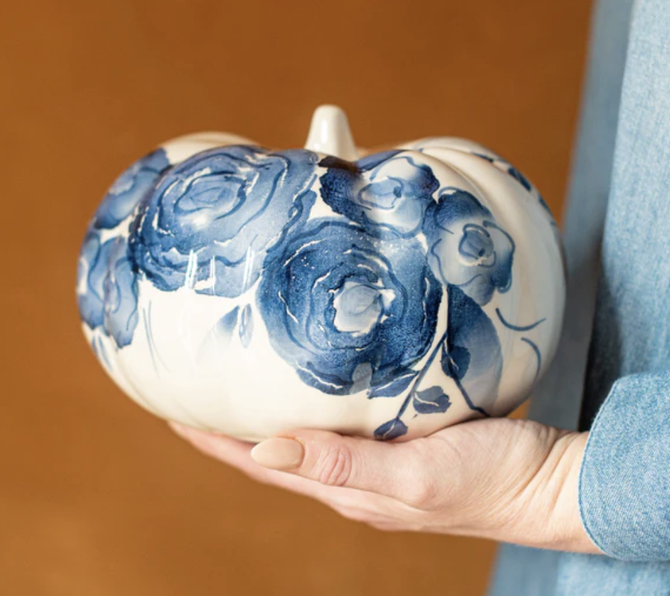 Blue Camellia Small Figural Pumpkin