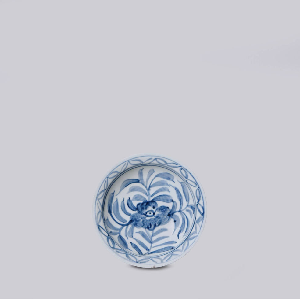 Blue and White Porcelain Floral Dish