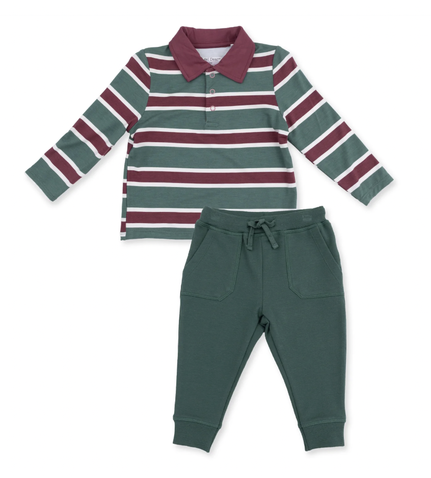 Rugby Stripe Polo Long Sleeve Shirt and Jogger Set
