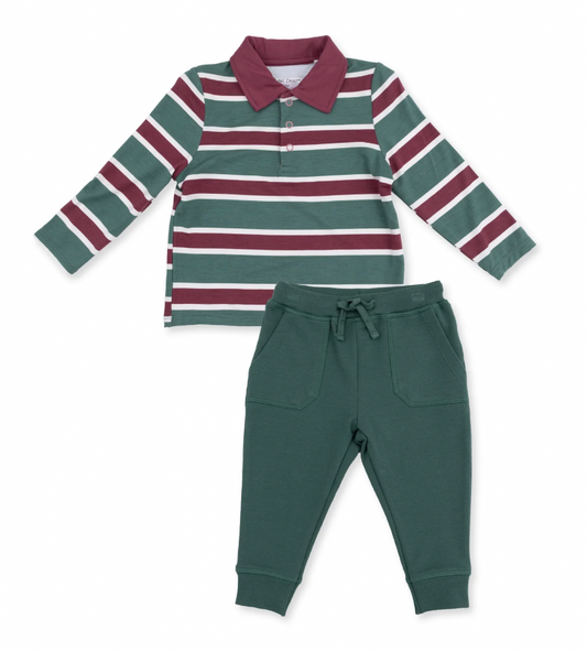 Rugby Stripe Polo Long Sleeve Shirt and Jogger Set