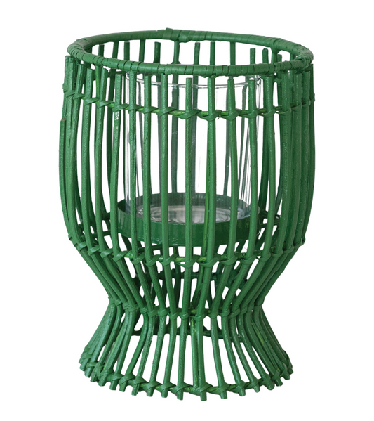 Hand-Woven Rattan Lantern with Glass Insert