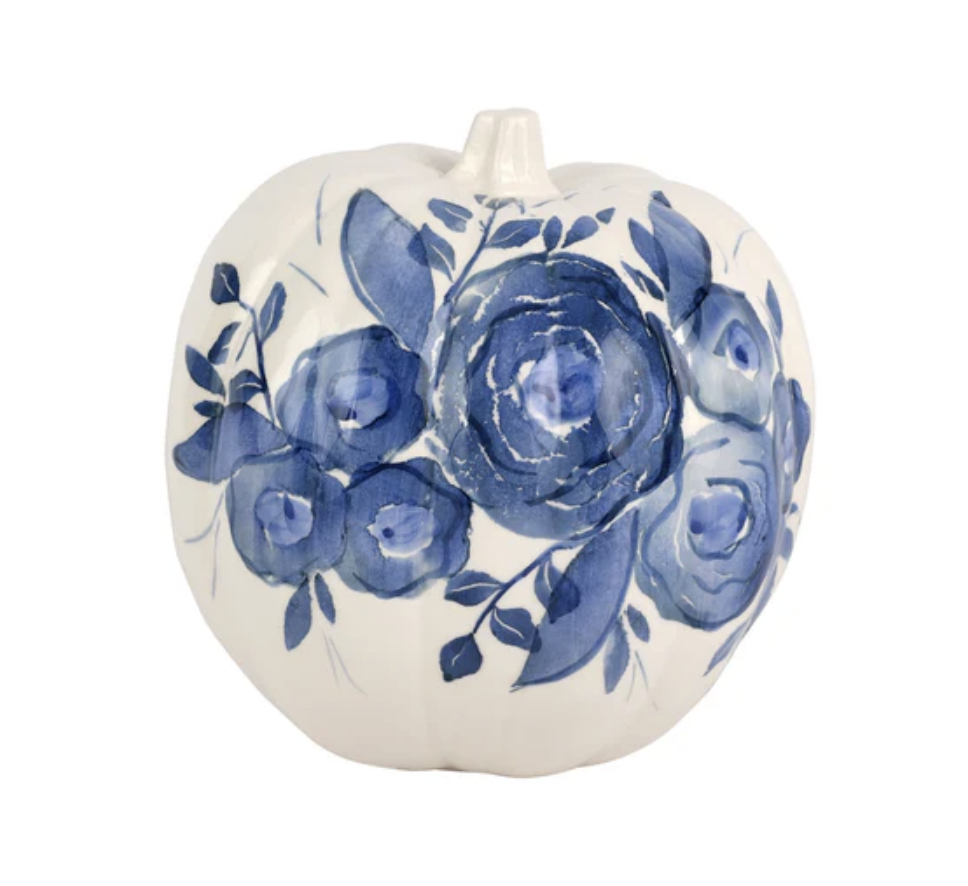 Blue Camellia Tall Figural Pumpkin