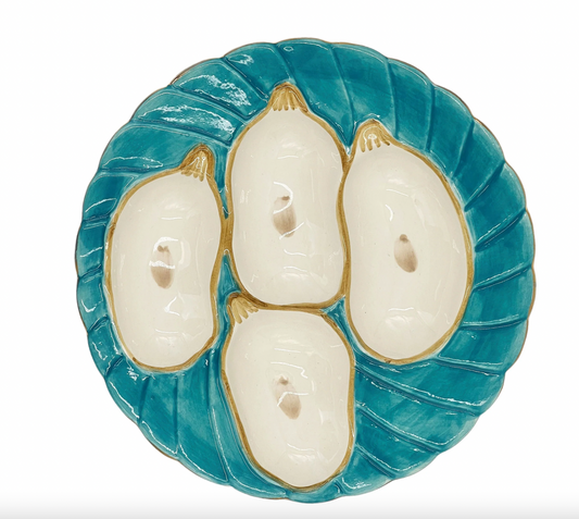 Aqua Oyster Plate with Gold Detailing