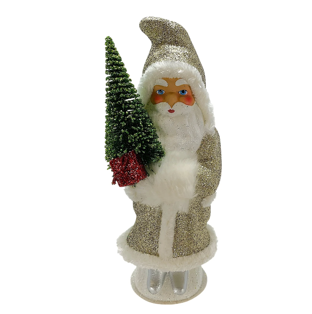 Gold Glitter Coat Paper Mache Santa
