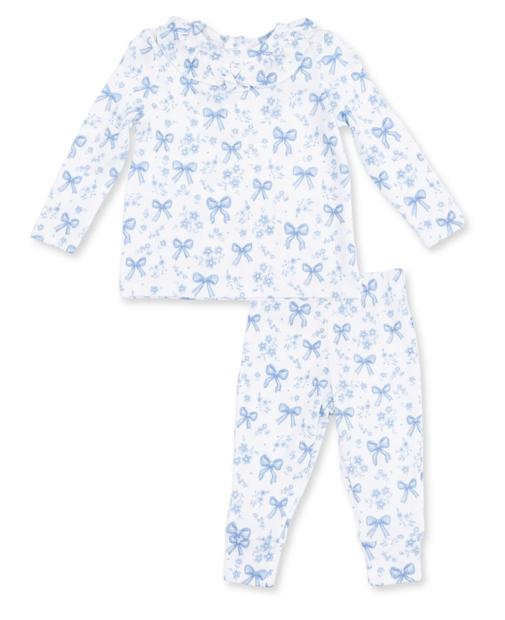 Blue Bows + Flowers Long Sleeve Ruffle Top and Pant