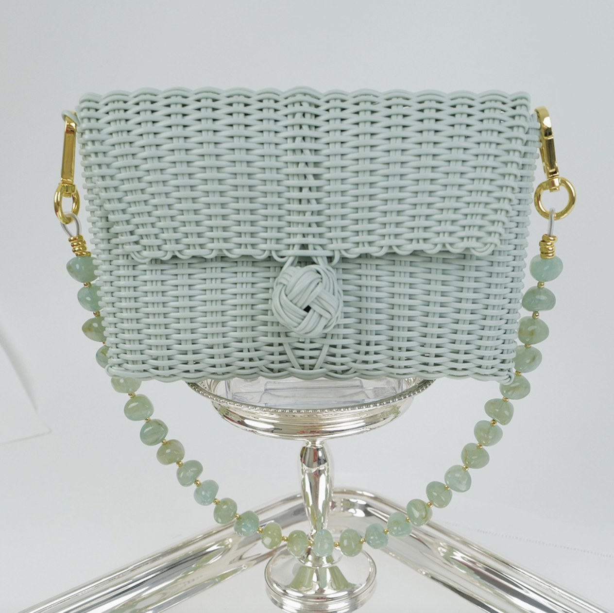 Clutch in Sea Glass with Jade Green Stone Strap