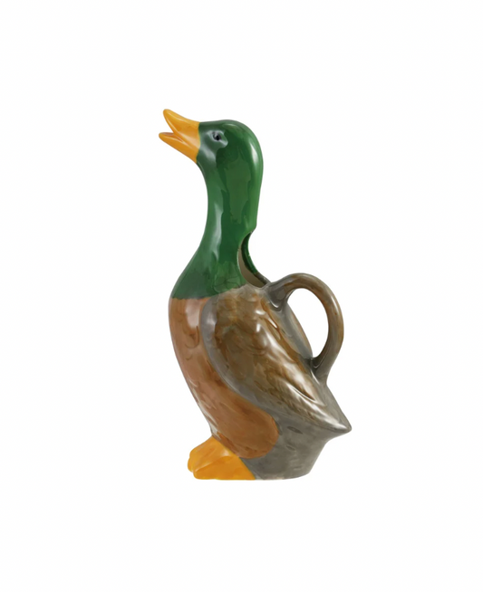 Hand-Painted Stoneware Duck Shaped Pitcher