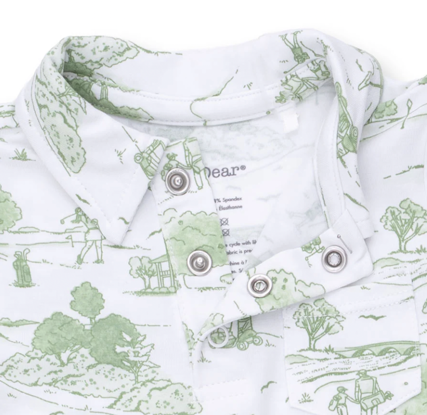 Green Golf Toile Polo Romper