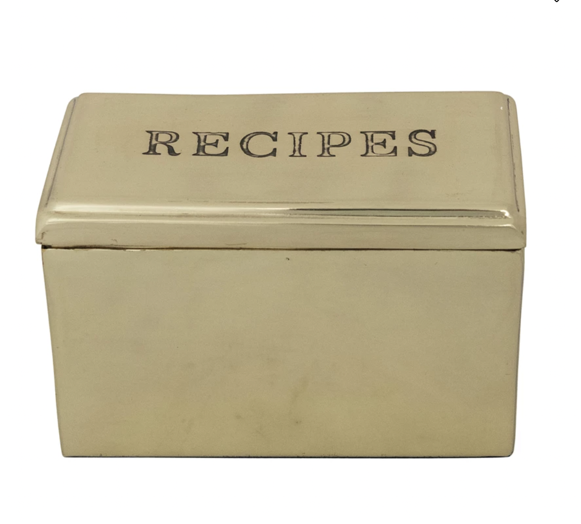 Gold Finish "Recipe" Box with Recipe Cards