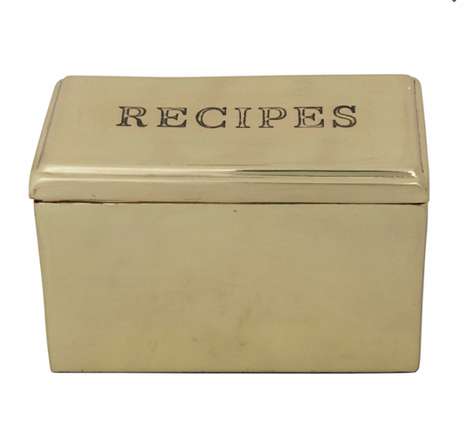 Gold Finish "Recipe" Box with Recipe Cards