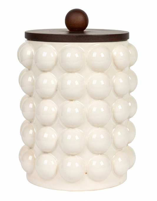 Stoneware Canister with Raised Dots & Wood Lid