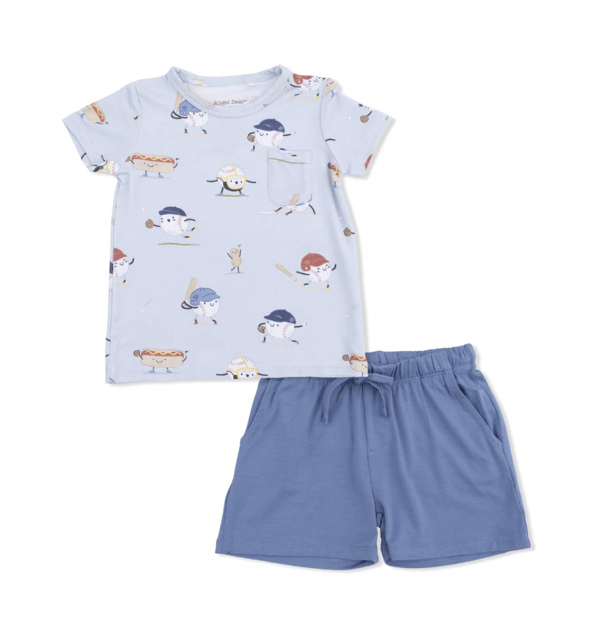 Baseballs Playing Baseball Crew Neck Tee + Short Set