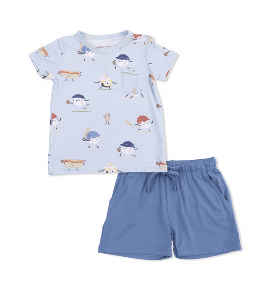 Baseballs Playing Baseball Crew Neck Tee + Short Set