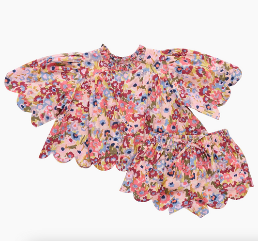 Burgundy Sketched Floral Scallop Misha Two Piece Set