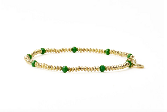 Green Crystal + Brass Beaded Bracelet