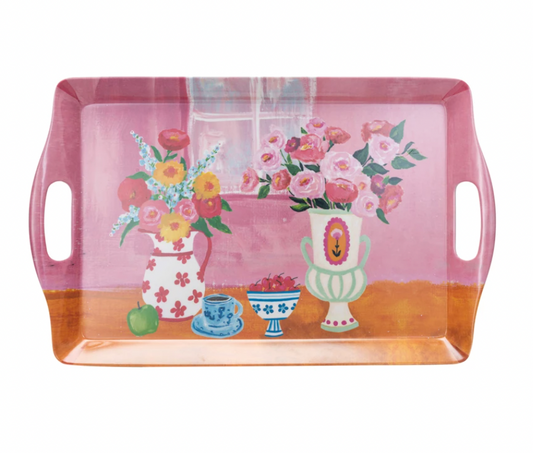 Floral Bamboo Tray with Handles