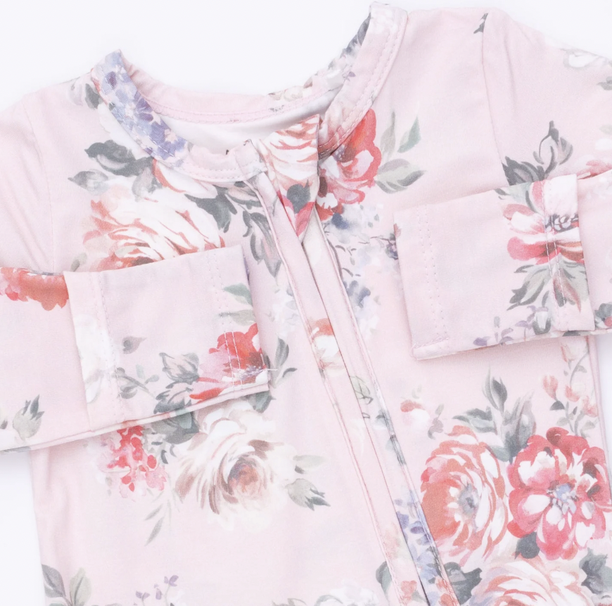 Painterly Rose Bouquets Ruffle Back Footie