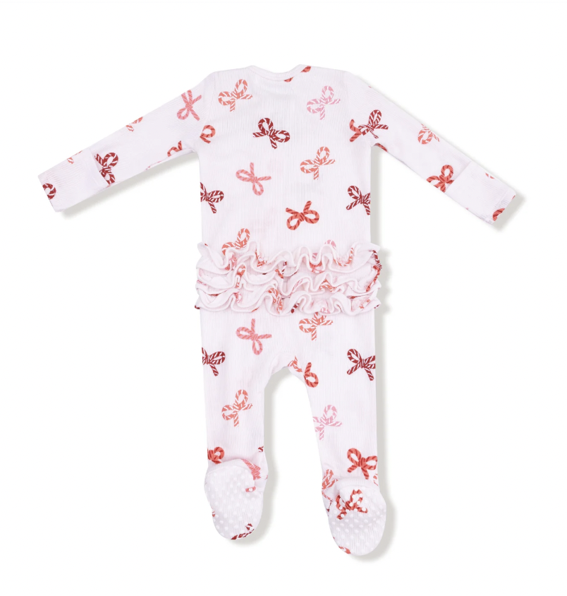 Candy Cane Bows Ruffle Footie