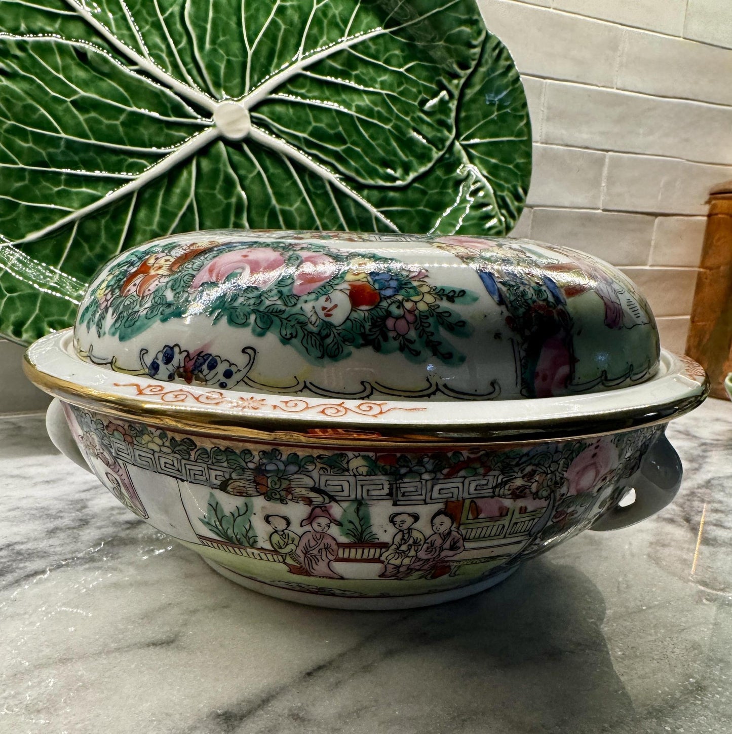 Vintage Rose Medallion Porcelain Covered Vegetable Dish