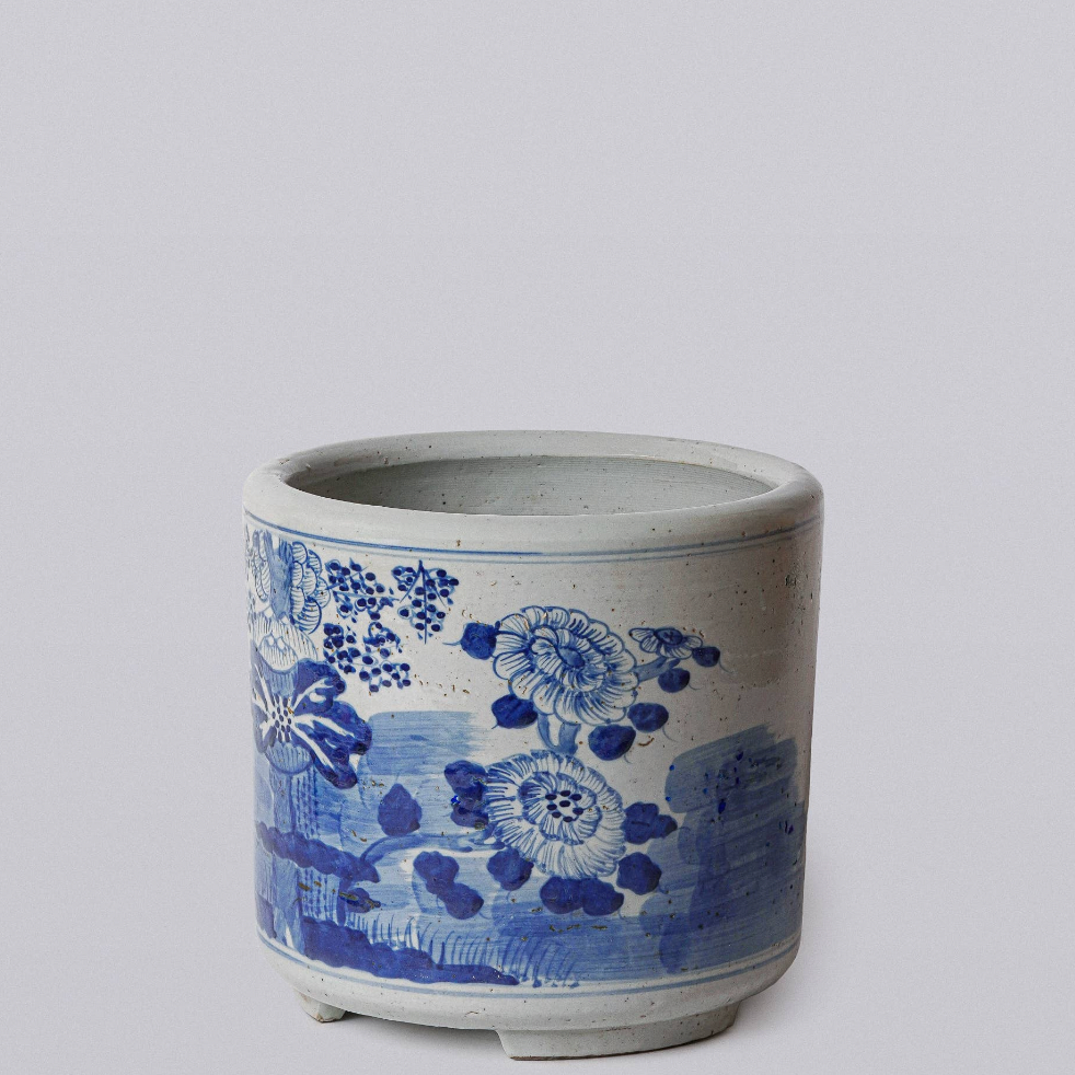 Blue and White Porcelain Four Seasons Footed Cachepot