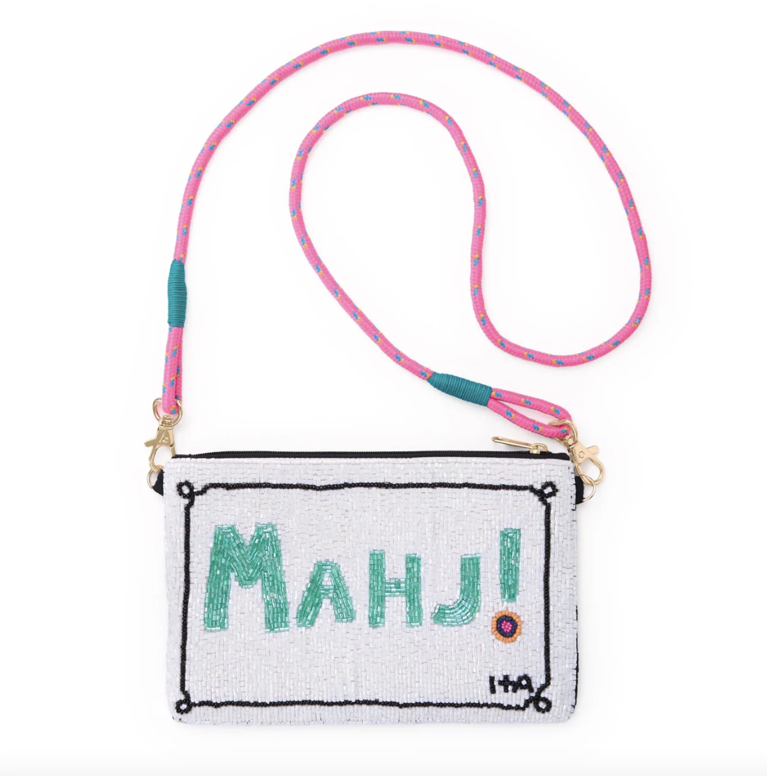 Mahjong Beaded Clutch With Strap