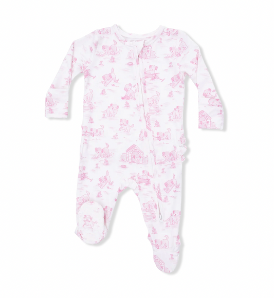 Puppy Toile Pink Footie