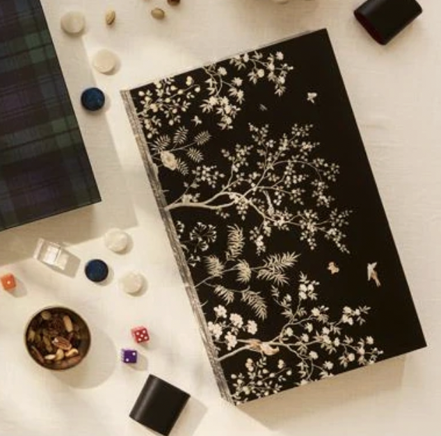 Black Chinoiserie Lacquer Backgammon Set