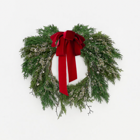 Hemlock Wreath with Red Velvet Bow
