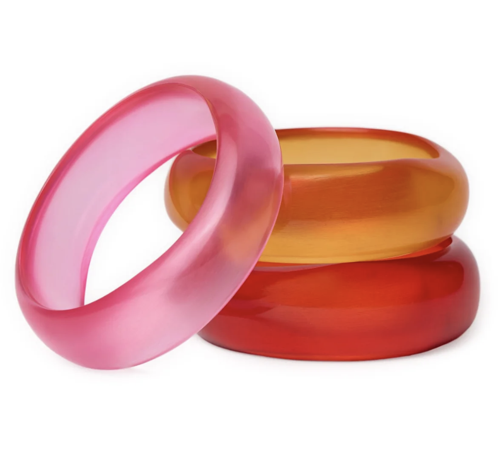 Pink, Red, + Orange Resin Bangles, Set Of 3