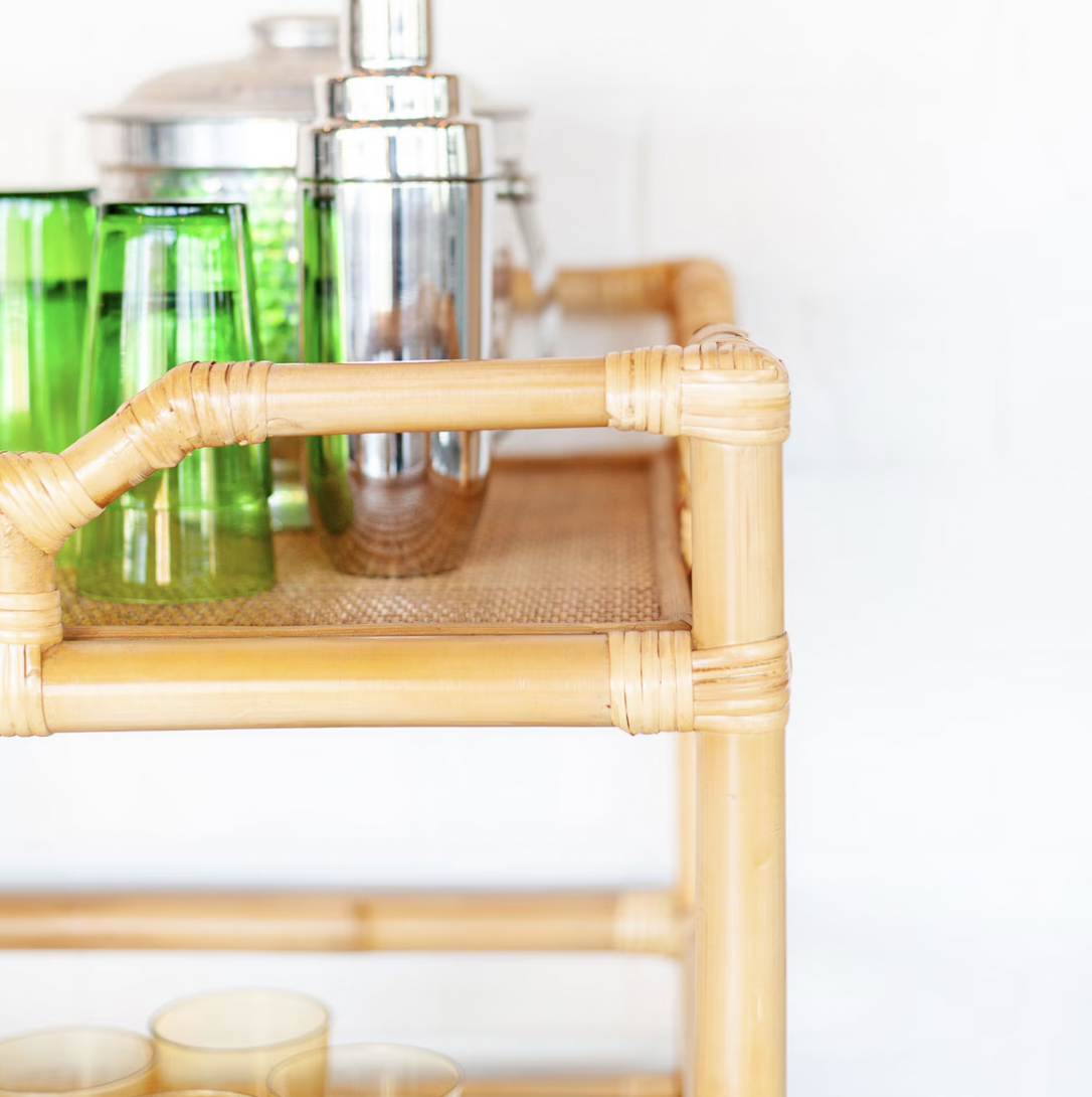 Rattan Rolling Bar Cart