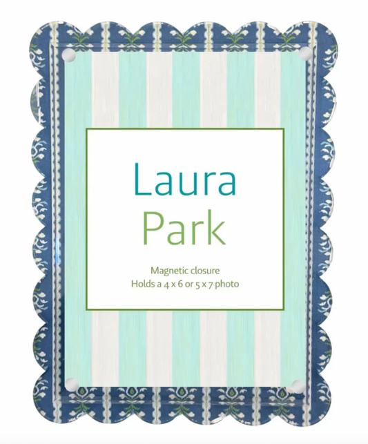 Rosemary Stripe Indigo Scalloped Picture Frame