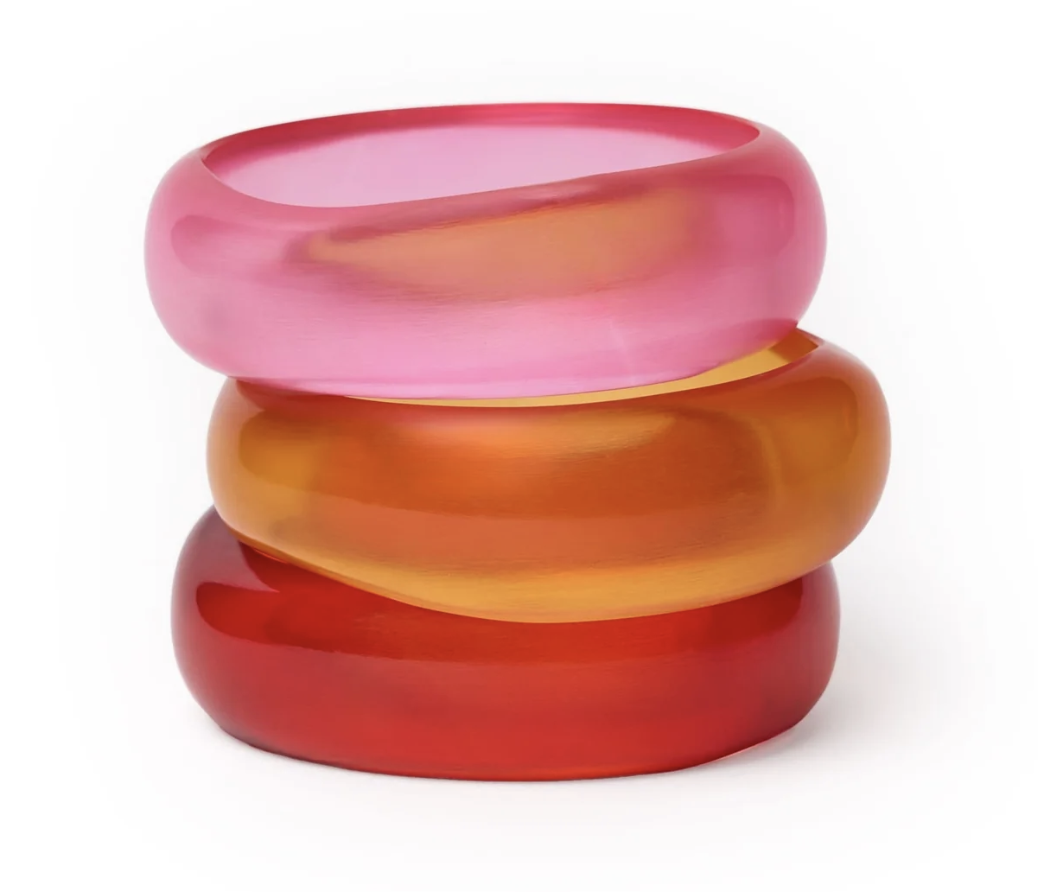 Pink, Red, + Orange Resin Bangles, Set Of 3
