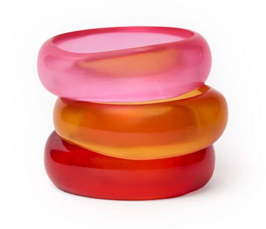 Pink, Red, + Orange Resin Bangles, Set Of 3