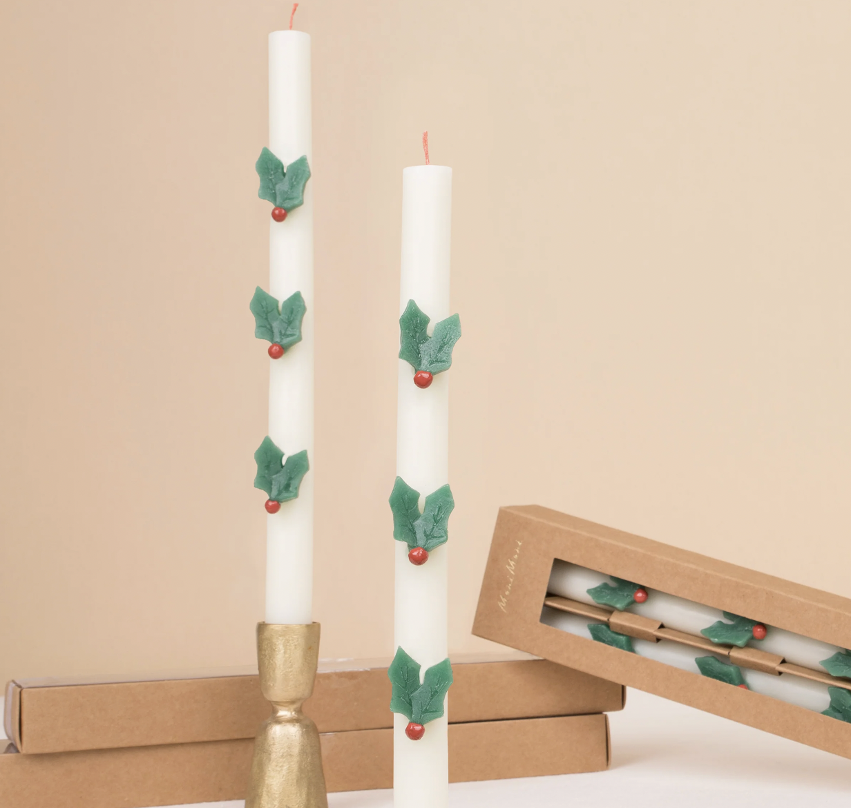 Holly Taper Candles