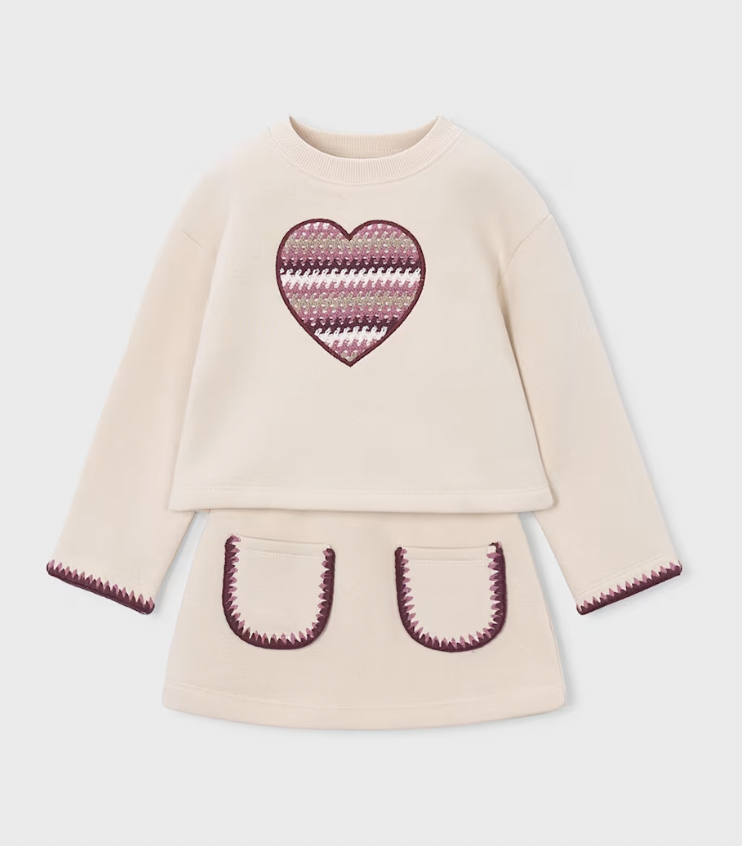Heart Sweatshirt and Skirt Set