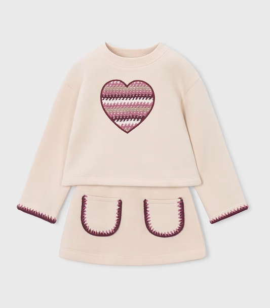 Heart Sweatshirt and Skirt Set
